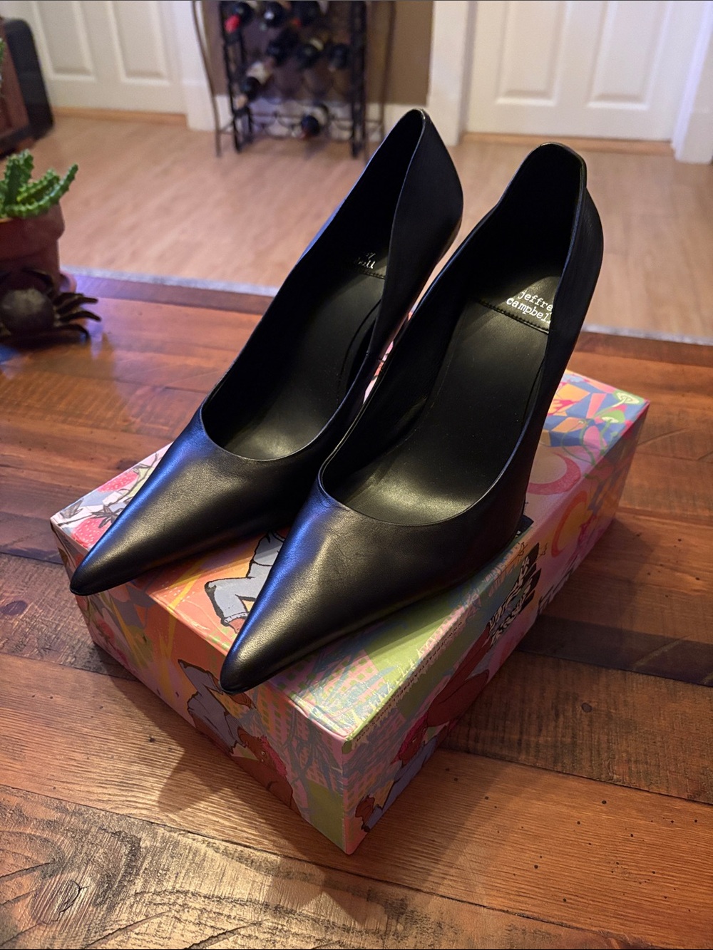 Jeffrey Campbell Black Pointed-Toe Leather Pumps